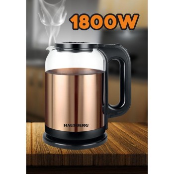 Cana electrica fierbator HAUSBERG HB-3622AU, 1500 - 1800W, capacitate 2L, oprire automata, indicator luminos, Auriu-Negru