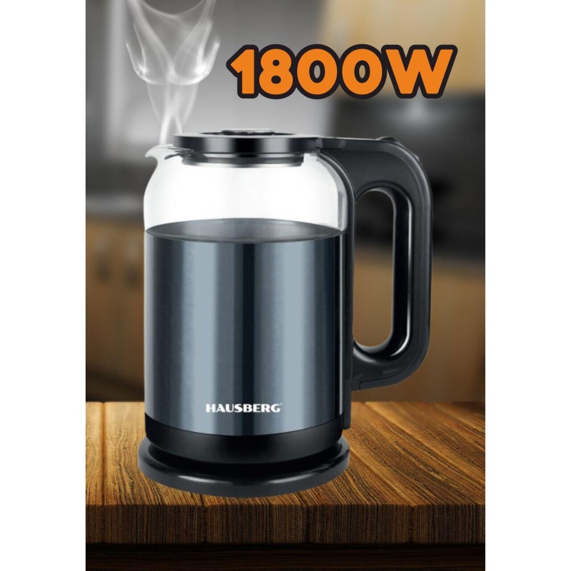 Cana electrica fierbator HAUSBERG HB-3622BL, 1500 - 1800W, capacitate 2L, oprire automata, indicator luminos, Bleu-Negru