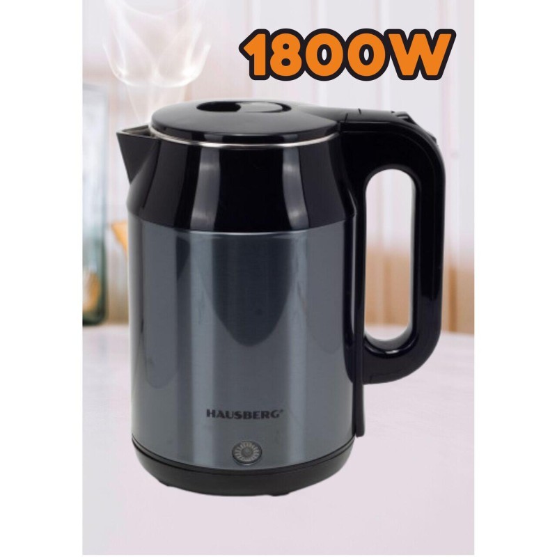 Cana electrica fierbator HAUSBERG HB-3623BL, 1500 - 1800W, capacitate 2.2L, oprire automata, indicator luminous, Bleu-Negru