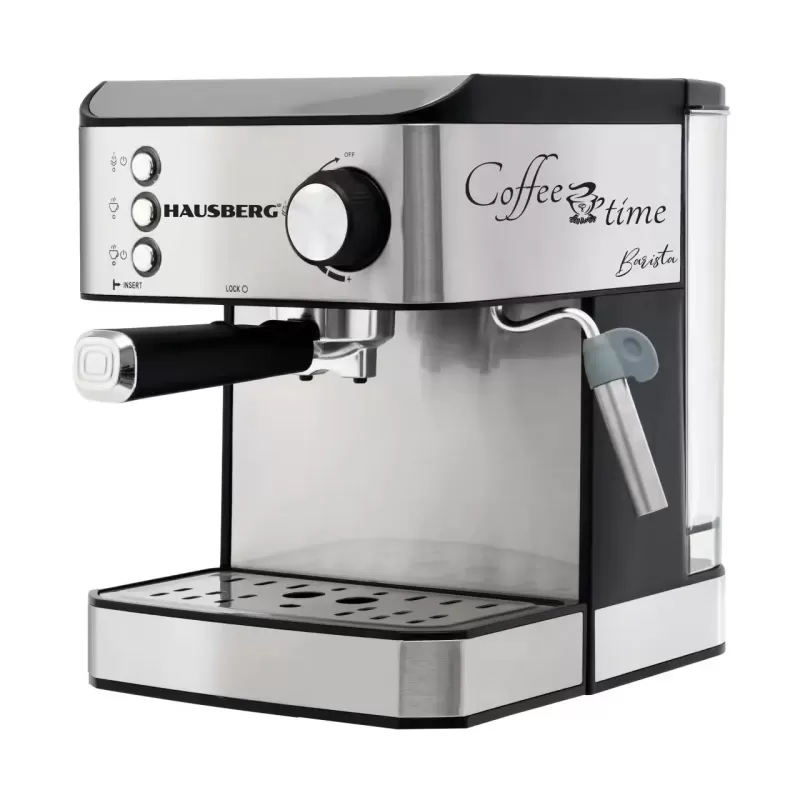 Espressor cafea HAUSBERG HB3725, cafea macinata, 15 bar, 850-1000 W, gri cu negru