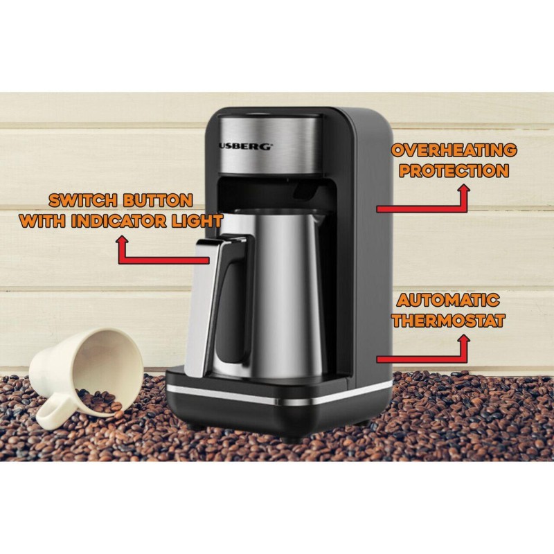 Aparat pentru preparat cafea turceasca HAUSBERG HB-3821IN, 400-500W, 250ml, protective supraincalzire, termostat, Inox-Negru