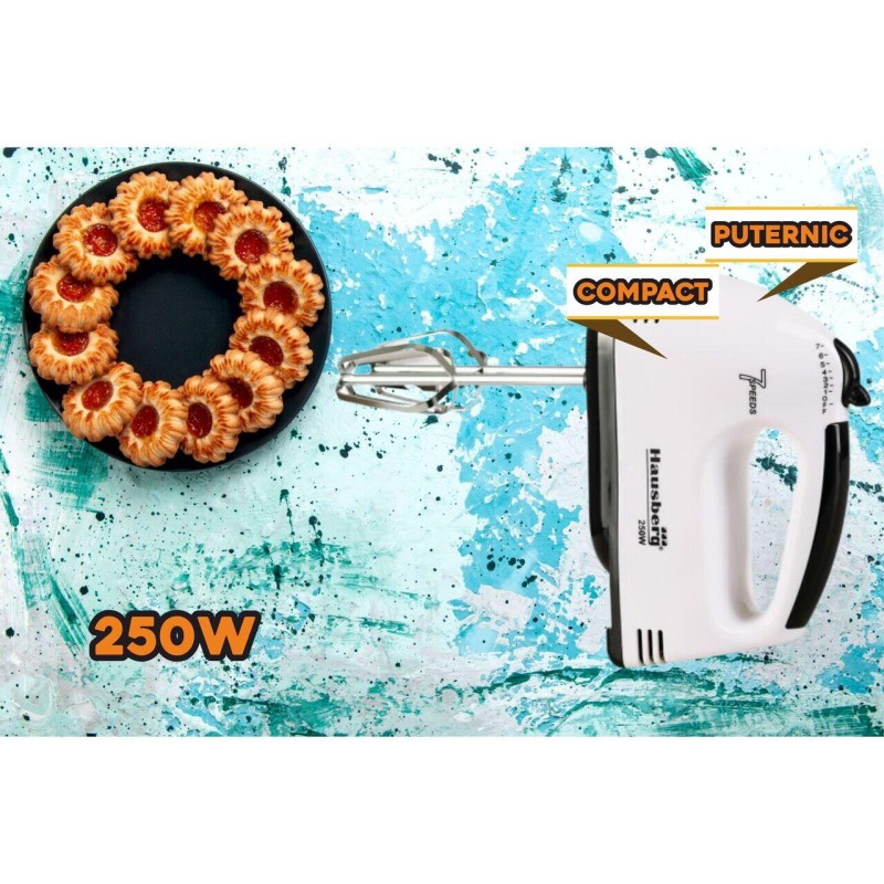 Mixer de mana, Hausberg HB-4112, Negru, 250 W, 7 viteze