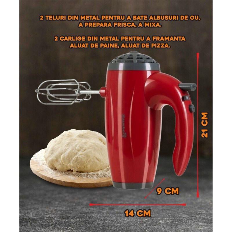 Mixer de mana Hausberg HB-4119RS, 5 viteze, putere 300W, motor de cupru, Rosu