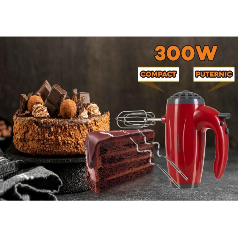 Mixer de mana Hausberg HB-4119RS, 5 viteze, putere 300W, motor de cupru, Rosu