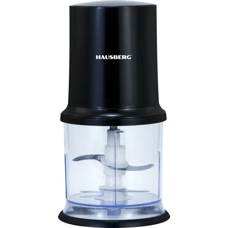 Tocator electric HAUSBERG HB-4502NG, 400W, 1 treapta de viteza, 500 ml, bol din plastic, cutit cu 2 lame din otel inoxidabil, Negru