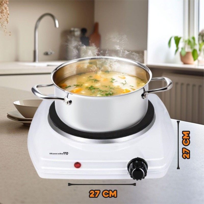 Plita electrica Hausberg HB-519AB, Alb, 1 arzator, Putere 1500W, Termostat