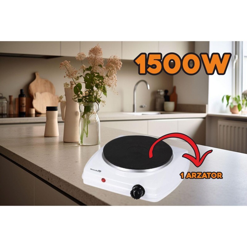 Plita electrica Hausberg HB-519AB, Alb, 1 arzator, Putere 1500W, Termostat