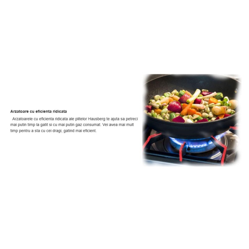 Plita incorporabila Hausberg HB-556IN, Gaz, 4 arzatoare, Sistem siguranta GAZ, Gratar din fonta, Inox