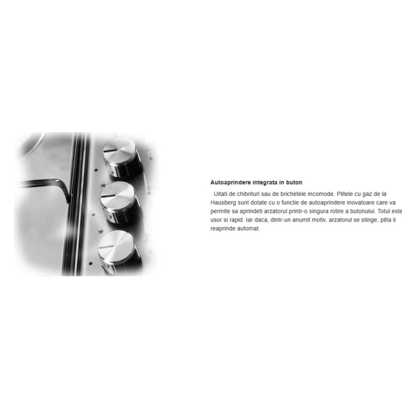 Plita incorporabila Hausberg HB-556IN, Gaz, 4 arzatoare, Sistem siguranta GAZ, Gratar din fonta, Inox