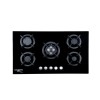 Plita incorporabila HAUSBERG HB-569NG, 4 arzatoare standard + 1 arzator WOK, gaz, suport din fonta, aprindere electrica, Negru