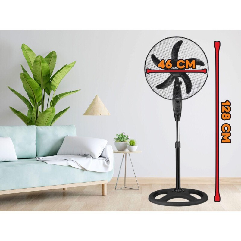 Ventilator cu picior Hausberg HB-5860NG, 55W, 3 viteze, diametru 46 cm, temporizator, negru