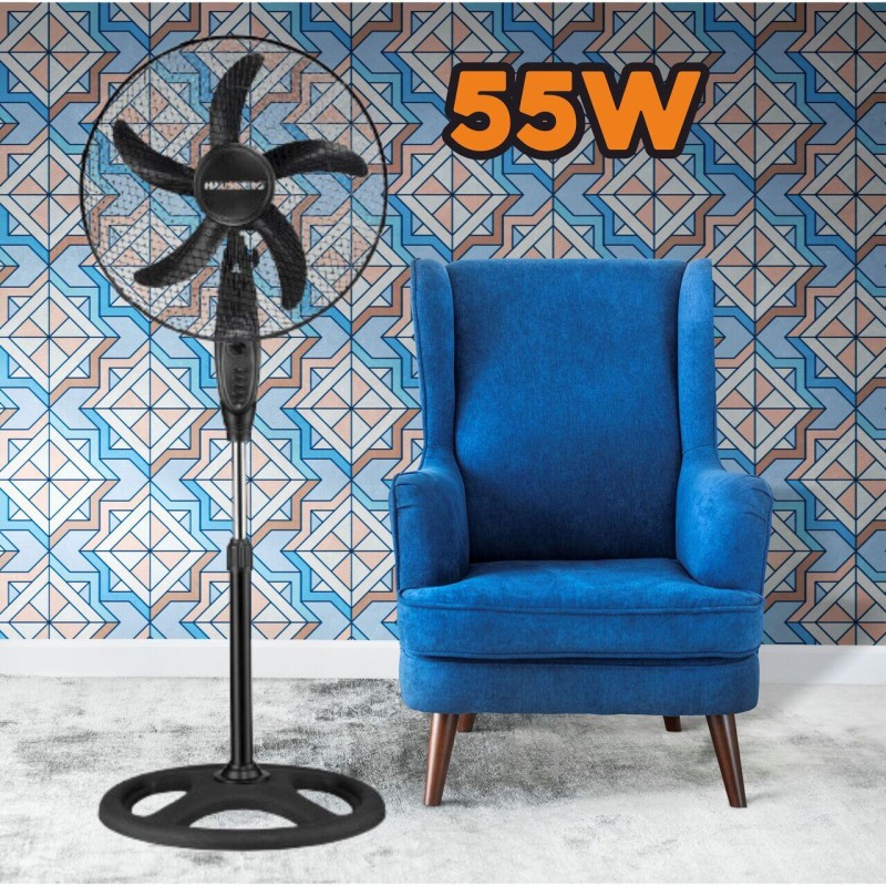 Ventilator cu picior Hausberg HB-5860NG, 55W, 3 viteze, diametru 46 cm, temporizator, negru