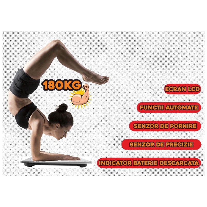 Cantar corporal HAUSBERG HB-6003NG, 180kg, baterie cu litiu 3v, 30x30cm, Negru