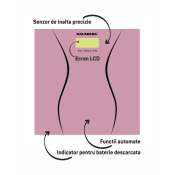 Cantar corporal HAUSBERG HB-6003RZ, 180kg, baterie cu litiu 3v, 30x30cm, Roz
