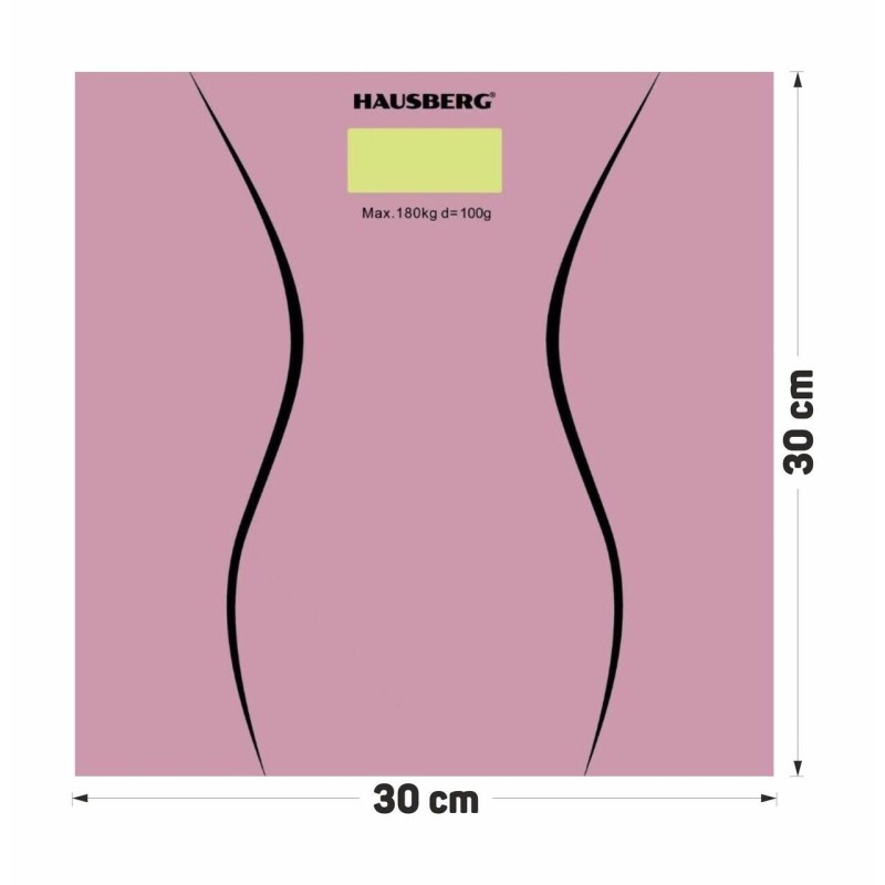 Cantar corporal HAUSBERG HB-6003RZ, 180kg, baterie cu litiu 3v, 30x30cm, Roz