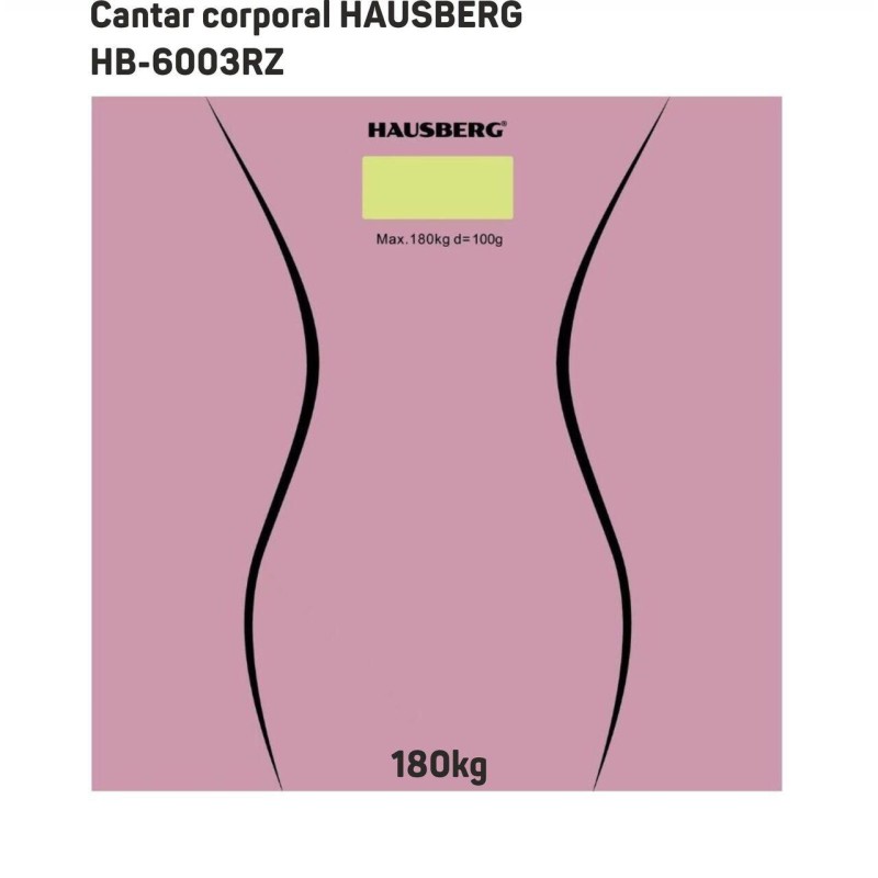 Cantar corporal HAUSBERG HB-6003RZ, 180kg, baterie cu litiu 3v, 30x30cm, Roz