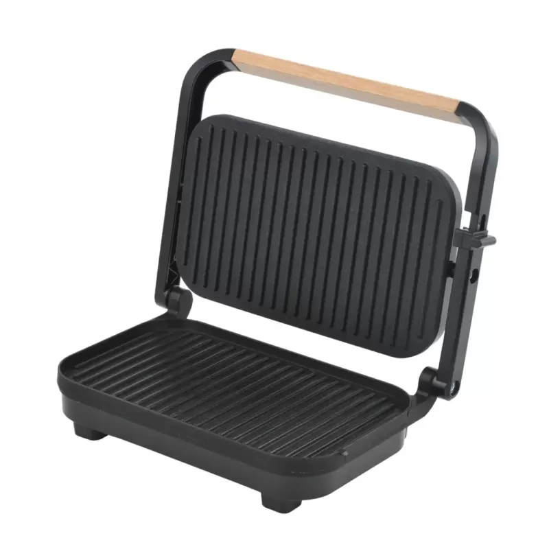 Sandwich-maker Grill HAUSBERG HB-632, 1100-1300 W, Panini, Placi nonaderente, Maner rece, Negru