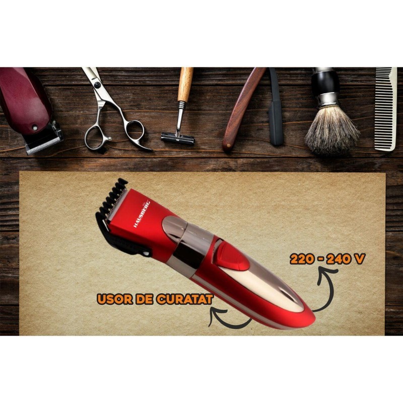 Masina de tuns reincarcabila HAUSBERG HB-64RS cu adaptor, Rosu