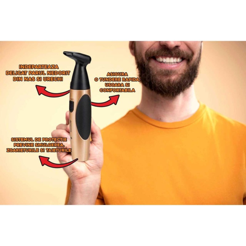 Aparat pentru tuns par nas/urechi Hausberg HB-73AU,3W, Negru/Auriu
