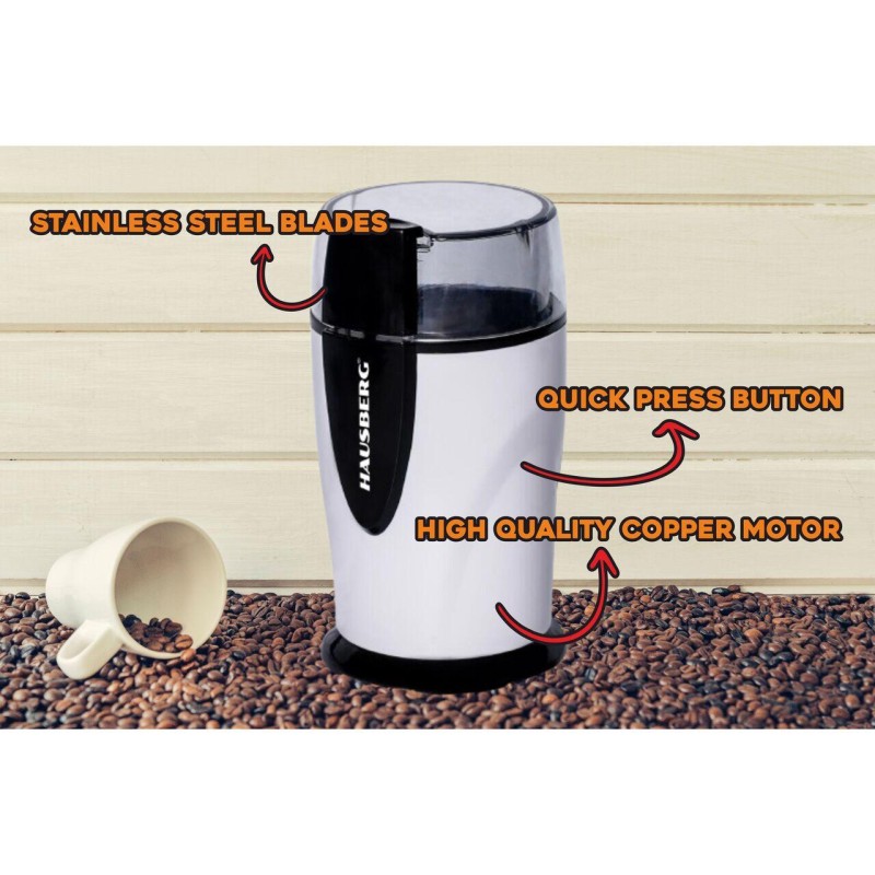 Rasnita electrica cafea HAUSBERG HB-7564AB, 150 - 200W, 70g, motor din cupru, alb