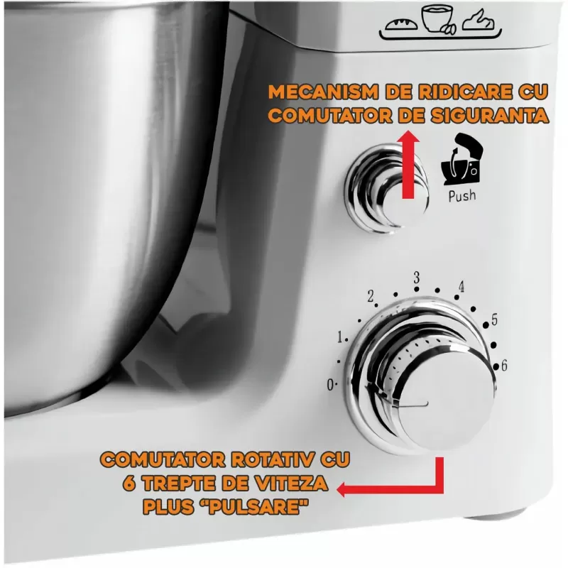 Robot de bucatarie Hausberg HB-7625AB, Bol inox 3.5 L, 700 W, 6 trepte, Alb