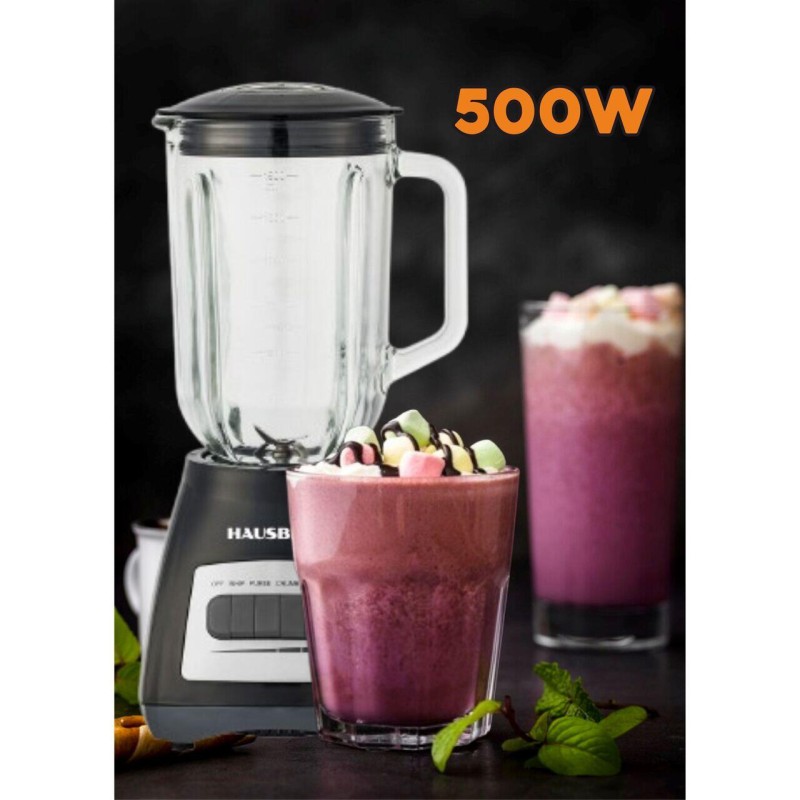 Blender cu rasnita HAUSBERG HB-7772NG, 400-500W, Capacitate 1.5L, Bol din Sticla, 4 Viteze, Lame din Inox, Negru