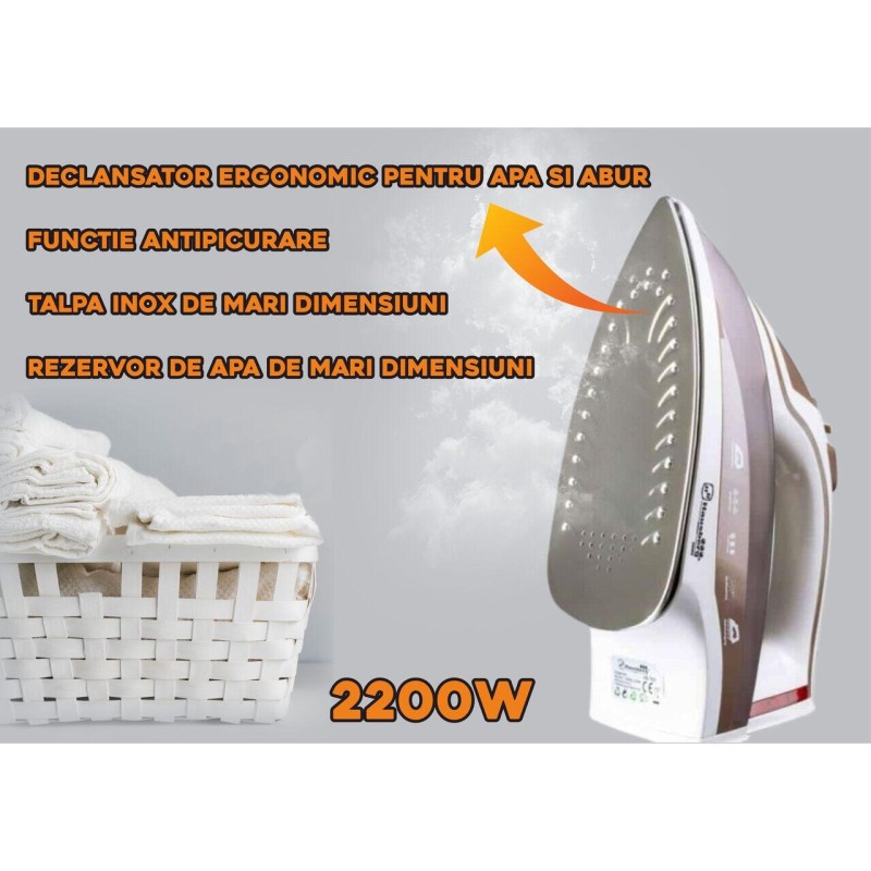 Fier de calcat Hausberg HB-7831MR, talpa inox, 2200W, maro