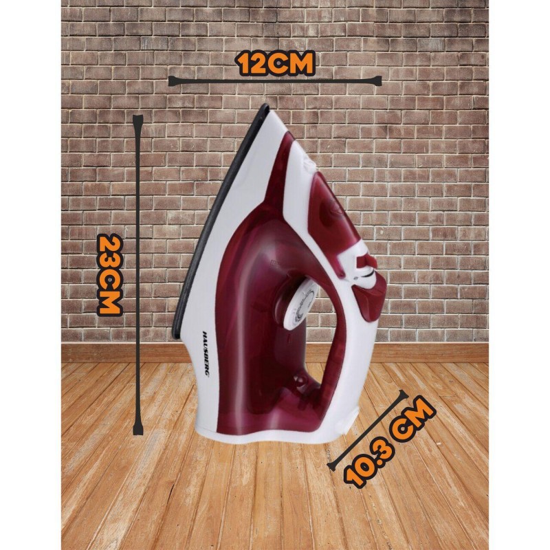 Fier de calcat Hausberg HB-7850RS, 1300W, talpa invelis ceramic, abur vertical, calcare uscata, autocuratare, pulverizare,  rezervor 130ml, Rosu