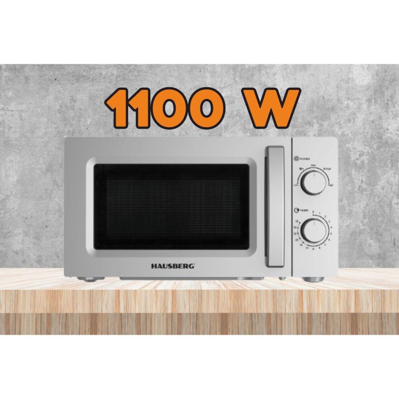 Cuptor cu microunde HAUSBERG HB-8008GR, 20 litri, intrare 1100 W, iesire 700 W, 5 nivele de putere, control mecanic, termostat, timer 35 minute, functie dezghetare, lumina interioara, semnal sonor de terminare a programului, Gri