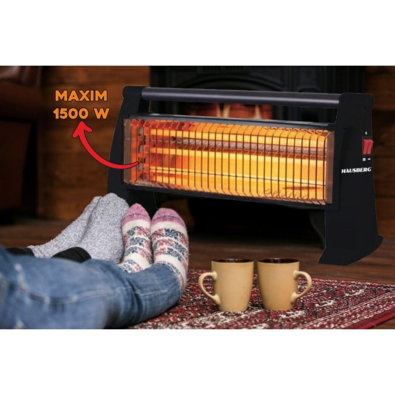 Radiator quartz HAUSBERG HB-8101, 800 W, 3 tuburi, 2 trepte de putere, Negru