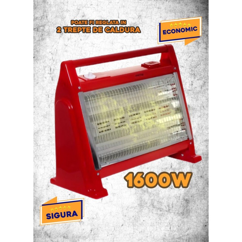 Radiator cu quartz HAUSBERG HB-8102, 1600W, 2 trepte, Protectie la supraincalzire, Rosu