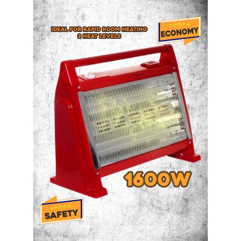 Radiator cu quartz HAUSBERG HB-8102, 1600W, 2 trepte, Protectie la supraincalzire, Rosu