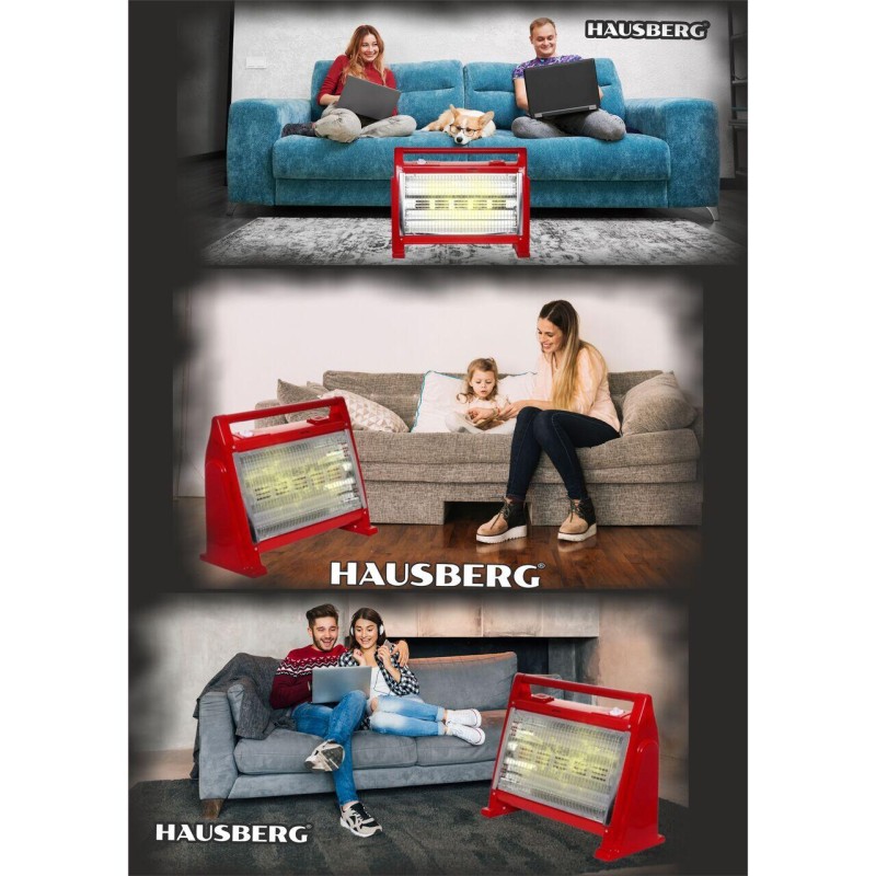 Radiator cu quartz HAUSBERG HB-8102, 1600W, 2 trepte, Protectie la supraincalzire, Rosu