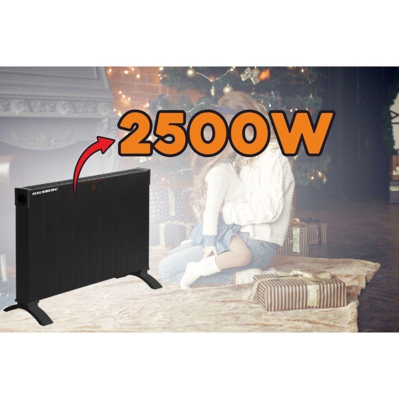 Convector electric Hausberg HB-8204, 2500W, 2 trepte putere, Siguranta impotriva rasturnarii, Negru