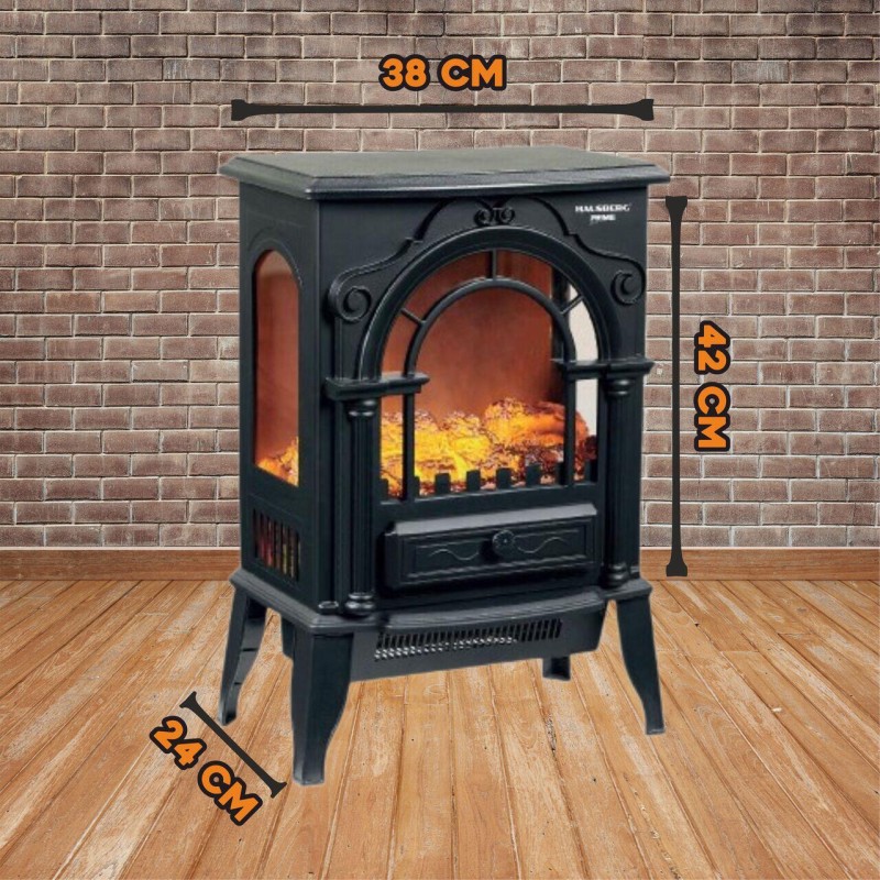 Semineu electric portabil cu ventilator Hausberg HB-8218NG, 2000W, 2 nivele de incalzire, efect clacara LED, luminozitate reglabila, control termostatic, incalzire pana la 30m2, Negru