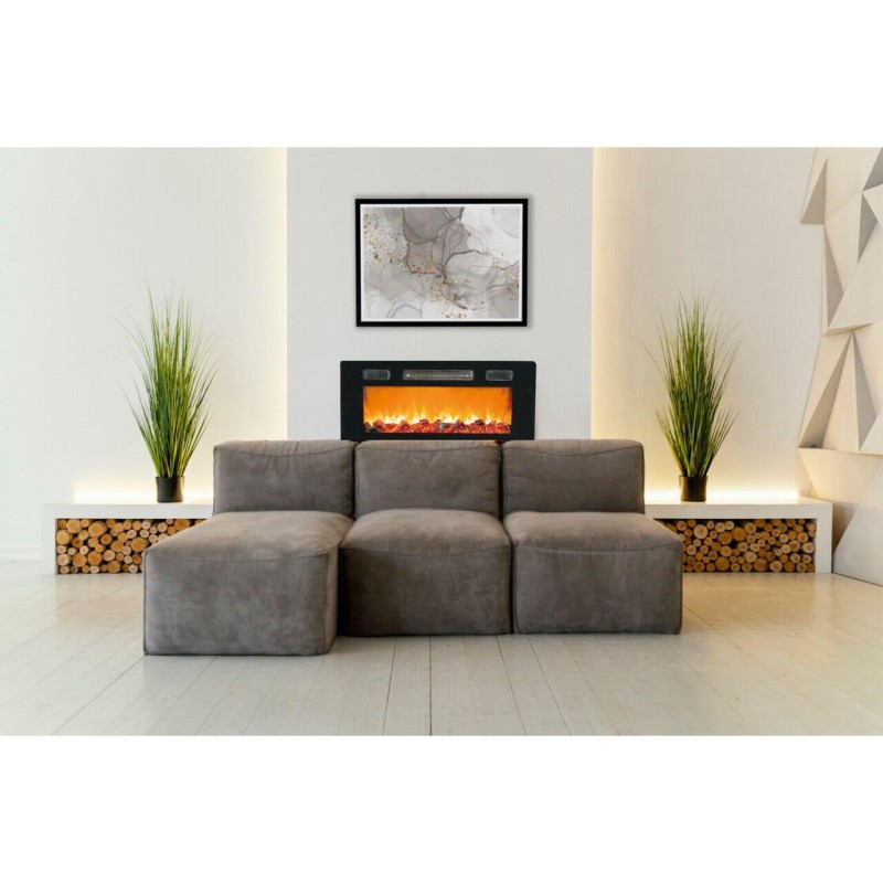 Semineu electric de perete Hausberg HB-8225, 1800W, Telecomanda, 3 Niveluri de lucru, Turboventilator, Elect de flacara led culoare portocalie, Termostat reglabil, Fier + sticla