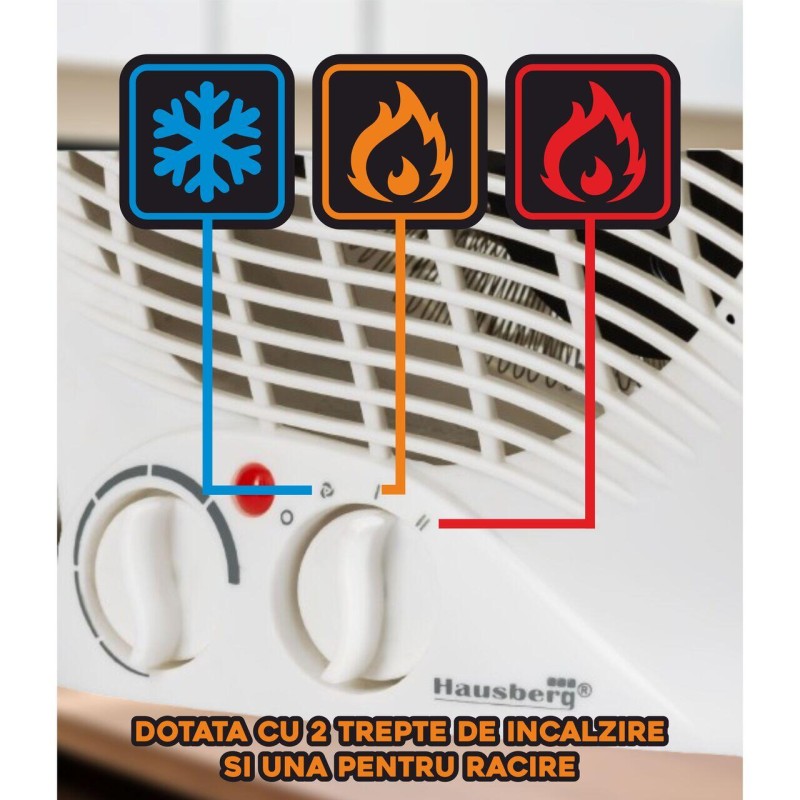 Aeroterma Hausberg HB-8501AB, 2000 W, 2 trepte de putere, termostat reglabil, Alb