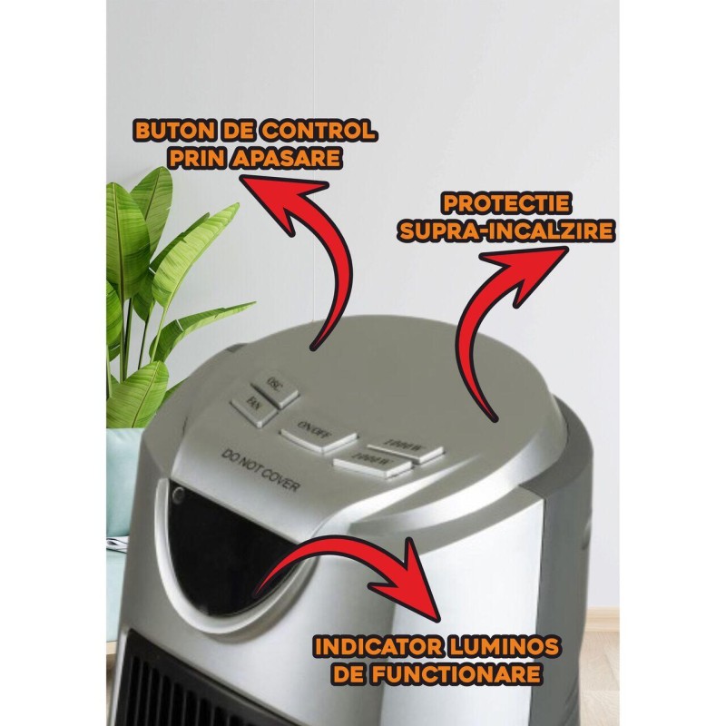 Aeroterma turn Hausberg HB-8503, 2000W, 2 trepte de putere, timer digital, argintiu