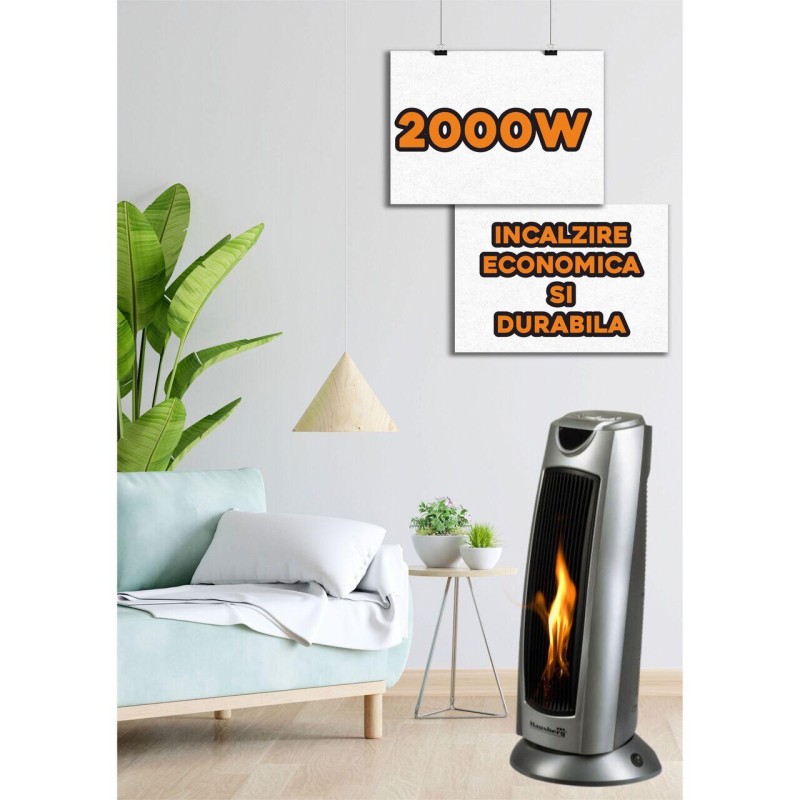 Aeroterma turn Hausberg HB-8503, 2000W, 2 trepte de putere, timer digital, argintiu