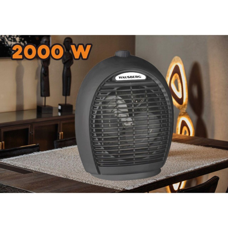 Aeroterma Hausberg HB-8505NG, 2000 W, 3 trepte de putere, sistem de siguranta, Negru