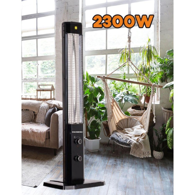Radiator Electric Hausberg HB-8560, 2300W, Termostat Reglabil, Lampa de semnalizare pentru 3 pozitii, Negru