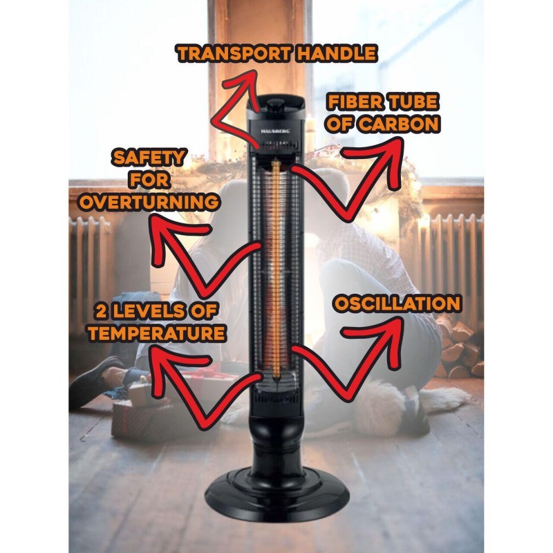 Radiator electric tip Turn Hausberg HB-8561NG, 1000W, 2 nivele de temperature, tub din fibra de carbon, siguranta pentru rasturnare, oscilatie, maner transport, Negru