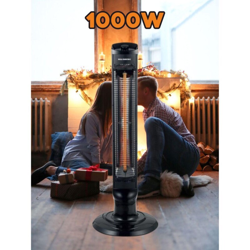 Radiator electric tip Turn Hausberg HB-8561NG, 1000W, 2 nivele de temperature, tub din fibra de carbon, siguranta pentru rasturnare, oscilatie, maner transport, Negru