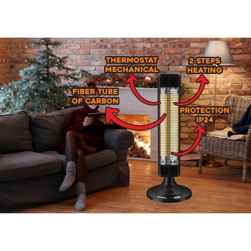 Radiator electric Hausberg HB-8565NG, 1000W, 2 trepte incalzire, tub din fibra de carbon, protectie IP24, termostat mecanic, carcasa din metal