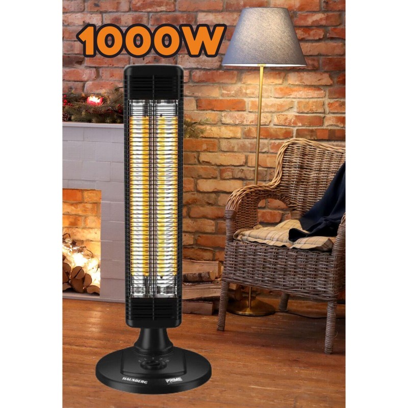 Radiator electric Hausberg HB-8565NG, 1000W, 2 trepte incalzire, tub din fibra de carbon, protectie IP24, termostat mecanic, carcasa din metal