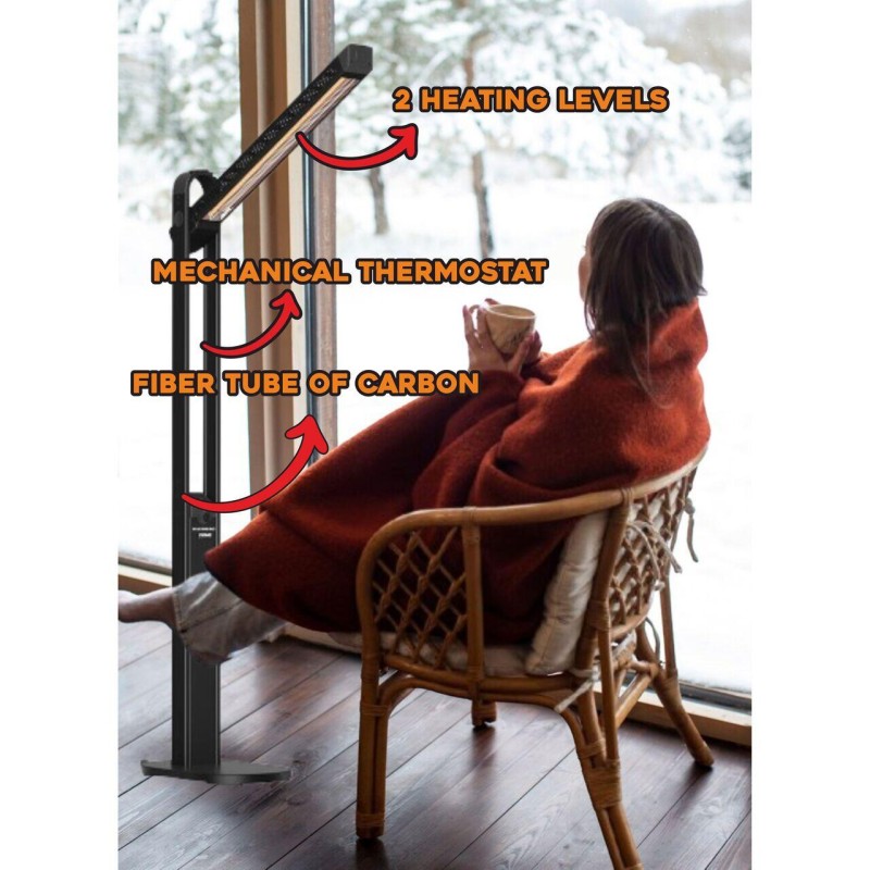 Radiator electric 2 in 1 Hausberg HB-8575, 1800-2000W, 2 niveluri incalzire, tub din fibra de carbon, protectie IP24, termostat mecanic, carcasa din aluminiu