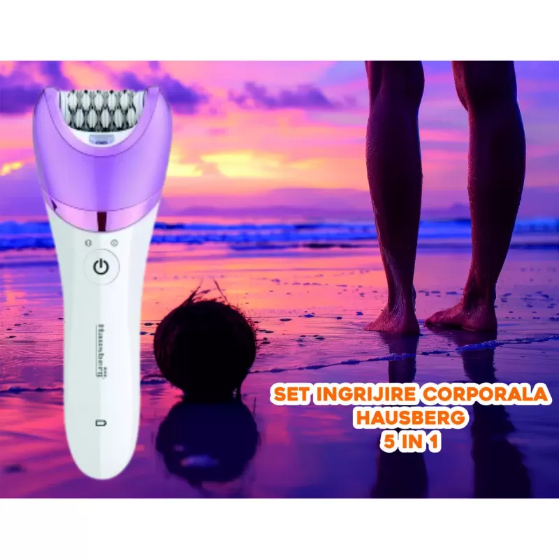 Set Ingrijire corporala 5 in 1 Hausberg HB-85MV, 5W,voltaj 220-240V, baterie litiu 1400 mAh, Mov
