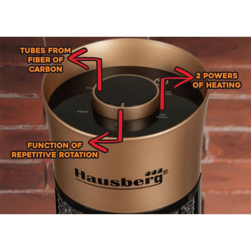 Radiator electric din fibra carbon Hausberg HB-8750AU, 900 W, 2 nivele de putere, exterior/interior, Auriu