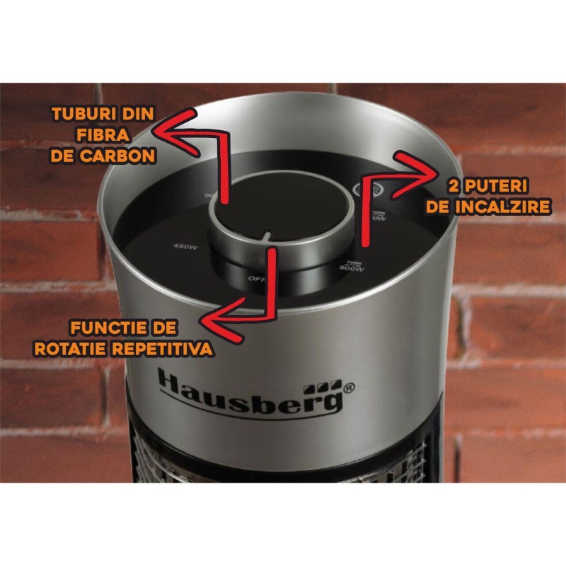 Radiator electric din fibra carbon Hausberg HB-8750GR, 900 W, 2 nivele de putere, exterior/interior, Gri