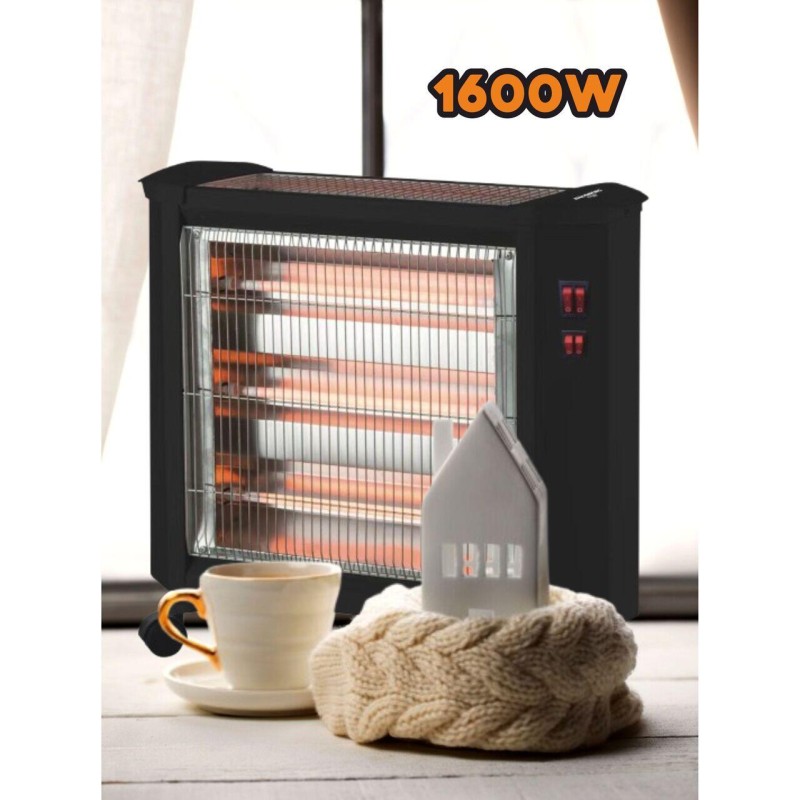 Radiator electric quartz Hausberg HB-8800, 1600W, 4 tuburi quartz, 4 trepte putere, protectie impotriva rasturnarii, Negru